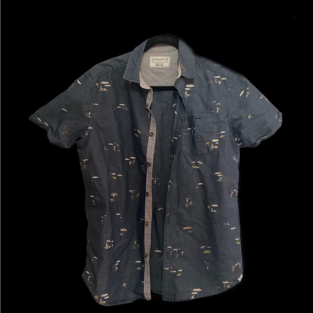 Free Planet Blue Casual Button Down Shirt